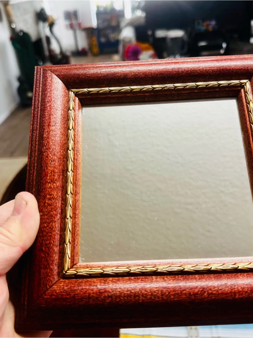 Framed Wall Mirror Set in Green and Brown — Unbranded
